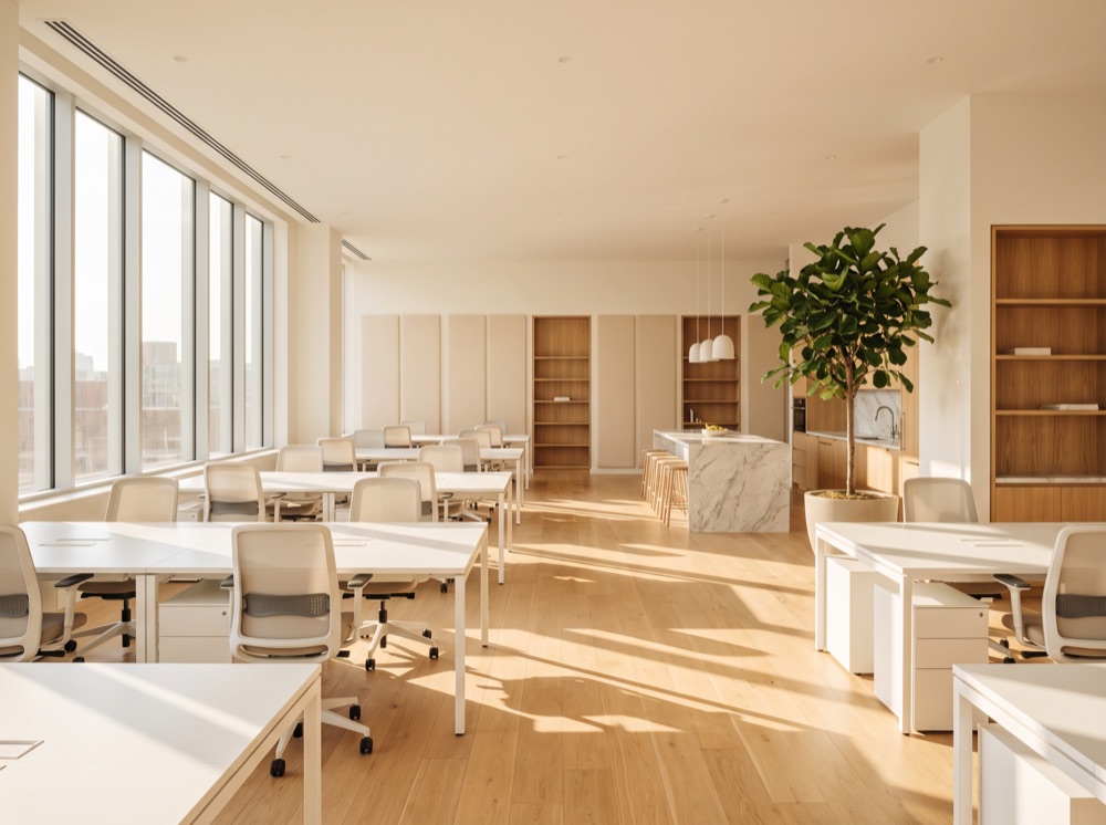 A bright, spotless modern open-plan office